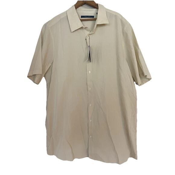 PERRY ELLIS Men's Classic Cream Textured Button Up Short Sleeve Shirt XLT - Picture 1 of 4